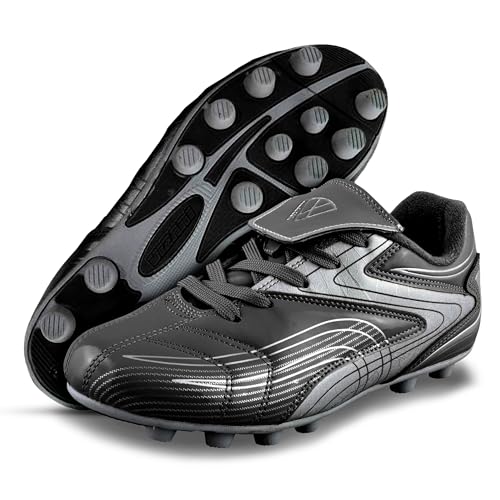 Vizari Big Kid Soccer Cleats Youth Firm Ground Football Shoes Black/Silver
