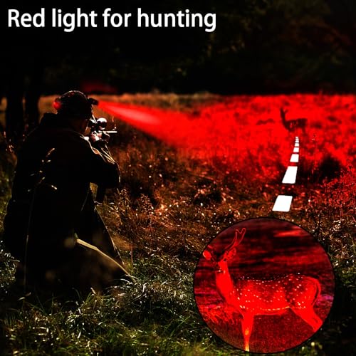 LUXNOVAQ Rechargeable Red LED Headlamp for Hunting - Adjustable, Waterproof
