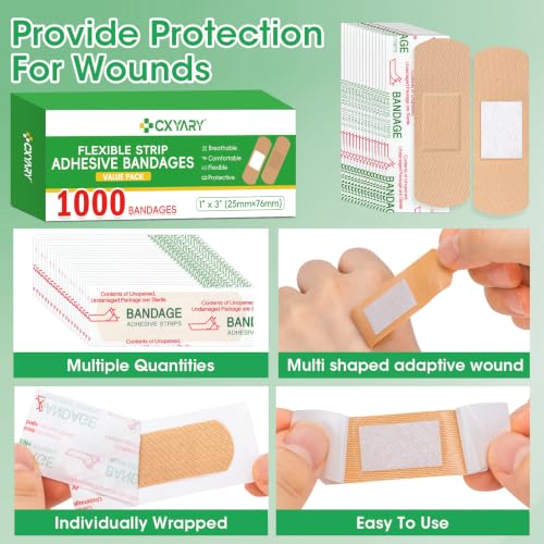 1000-count 1" x 3" Breathable Fabric Bandages — Strip Style, Latex-Free, Individual Packaged (Variation: Strip Bandages-1000p)