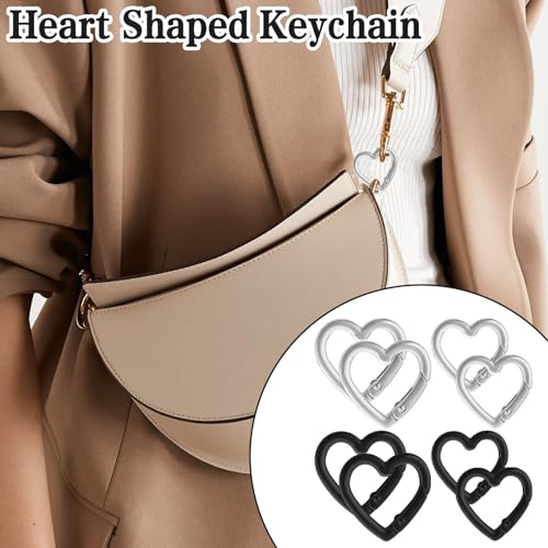 8-Piece Heart Shaped Carabiner Keychain Clip Set - Durable Spring Snap Hook