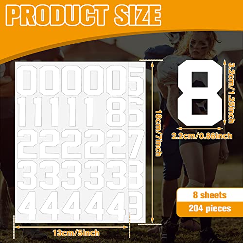 204 Sports Helmet Number Stickers - Vinyl Decals for Hockey, Baseball, Football
