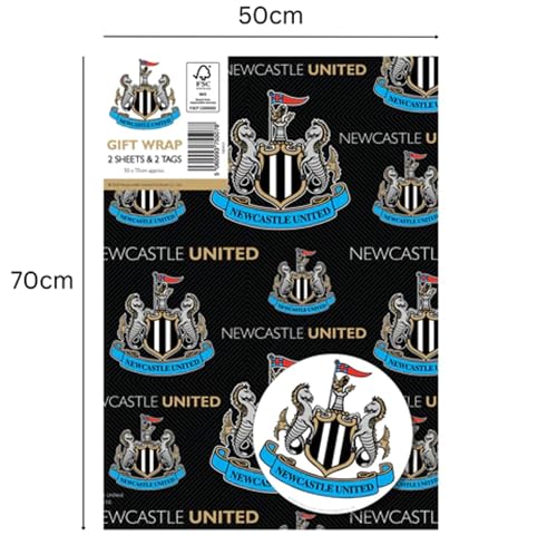 Newcastle United FC Wrapping Paper - 2 Sheets & 2 Tags, 70cm x 50cm