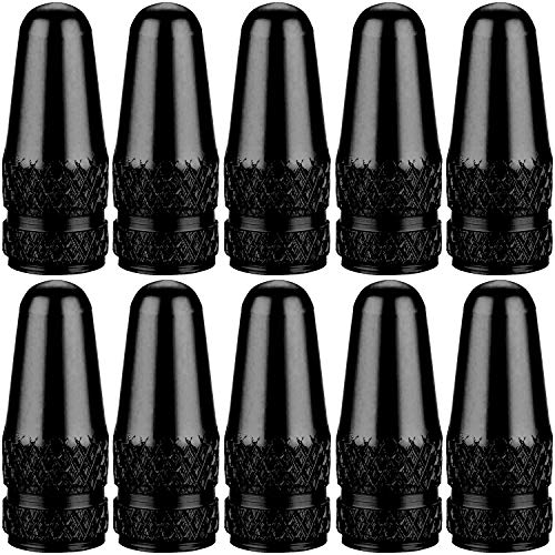 10 Pack Presta Valve Stem Caps - Anodized Aluminum Rocket Style - Black