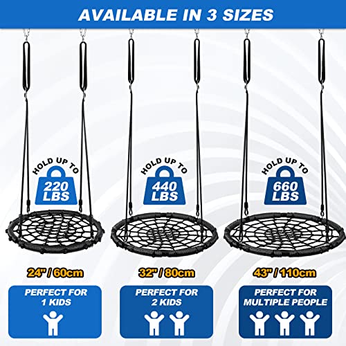 Odoland 24in Black Spider Web Platform Swing for Kids & Adults Outdoor Backyard