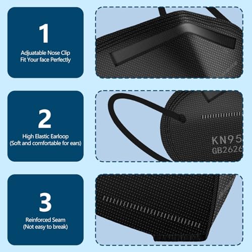 SDIW Black 50PCS KN95 Face Masks - 5 Layer Dust Masks with Soft Ear Loops