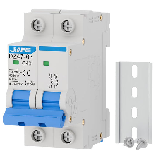 AC Miniature Circuit Breaker, 120V/240V 2 Pole 40 Amp DIN Rail Mount Circuit Breaker, MCB C40 Solar AC Disconnect Switch,Thermal Magnetic Trip