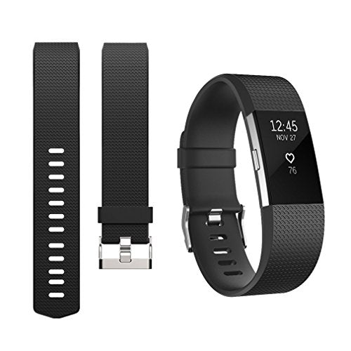 Sports Bands for Fitbit Charge 2 - 2 Pack Adjustable Waterproof - Black/Black