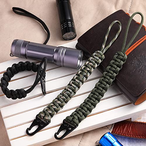 550 Paracord Lanyard Keychain - Black, Green, Camouflage Green - 3 Pcs