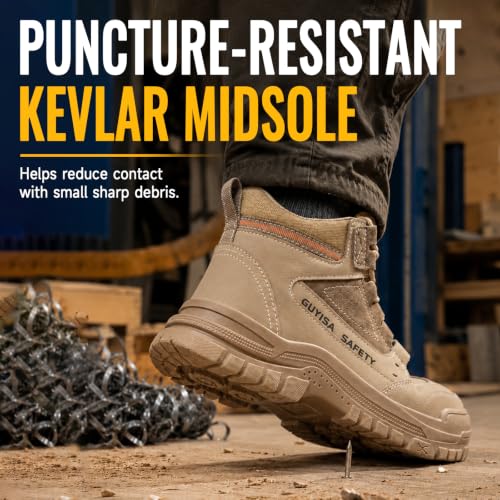 GUSAYEX Steel Toe Boots for Men 9.5 Brown-3086 Puncture-Resistant Work Boots
