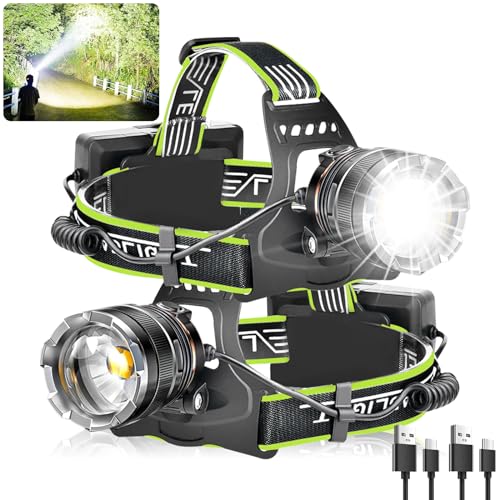 Aikertec Green Rechargeable Headlamp 1500m 8 Modes IPX7, Zoomable USB-C