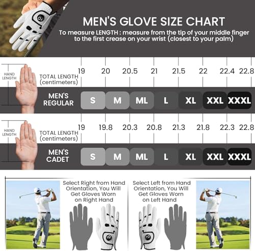 Golf Gloves for Men - Large Left Hand with Ball Marker, All Weather Grip