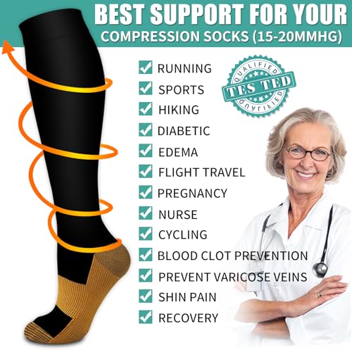 Compression Socks for Men & Women - 3 Pack Small-Medium Copper Black