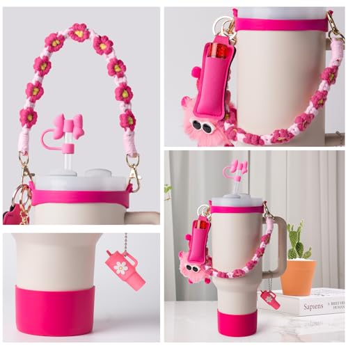 Stanley Cup Accessories Set - Water Bottle Handle Strap, Silicone Boot, Hot Pink