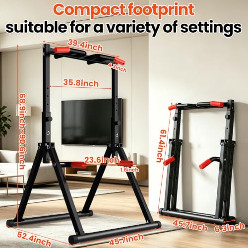 Foldable Power Tower Pull Up Bar - Adjustable Multifunction Station - Black Style 1