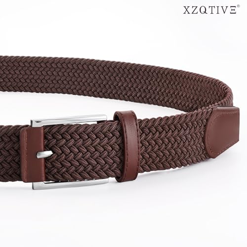 Braided Stretch Belt for Men - Elastic Woven Golf Belt, Coffee - Waist 33-38in