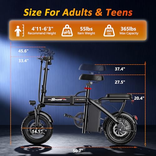 Electric Bike for Adults - 1200W Peak Motor, 22MPH, Foldable - Standard Black