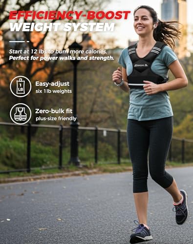 BAGAIL Black Adjustable Weighted Vest 12-18 lb for Women, Reflective & Removable Weights