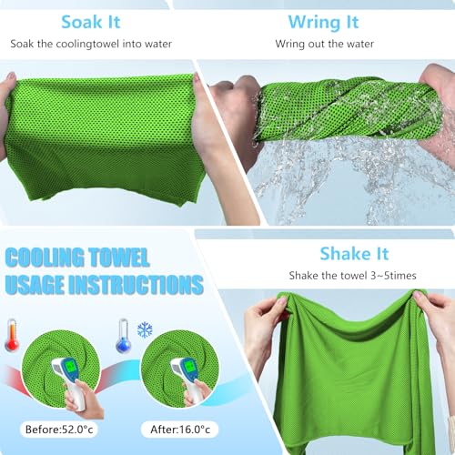 Cooling Towels for Neck and Face - 4 Pack, Lake Blue/Grey/Pink/Green