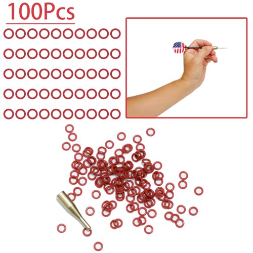 100 Pcs Dart Shaft O-Rings with 2BA Tool - Red Rubber Dart Accessories