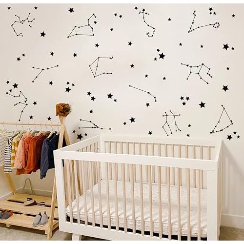 Constellation Wall Decals - Stars Wall Stickers for Nursery, Boys Bedroom, Kids Room - Vinyl Wall Decor Y85 (Black)