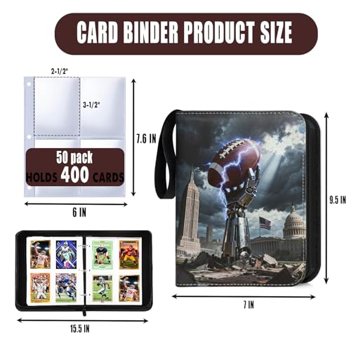 Football Card Binder with 400 Pockets & Sleeves - Card Organizer