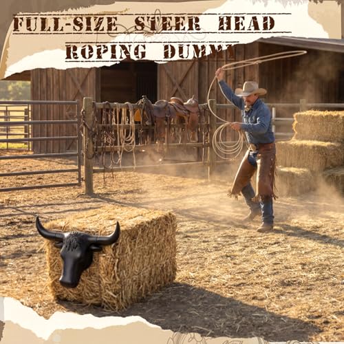 Black Crowye Full-Size Roping Steer Head Dummy 20” Horn Spread with Detachable Horns