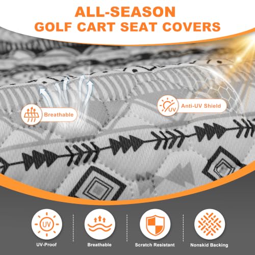 PGmoon Grey Geometry Golf Cart Seat Cover with 4 Front Pockets, Nonskid Bottom, Universal Fit