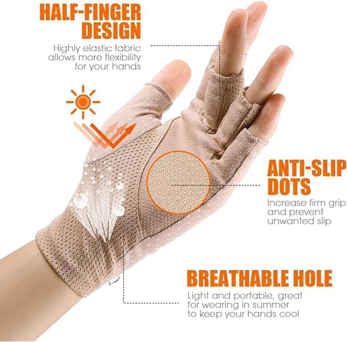 Women's UV Protection Fingerless Driving Gloves - Summer UPF50+ - Apricot