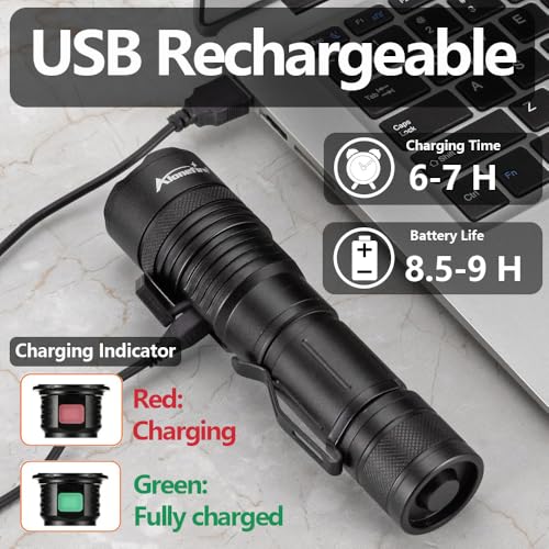 ALONEFIRE X37 Multicolor LED Flashlight 4 Color Change White Blue Green Red Light RGB USB Rechargeable Zoom Waterproof with Reverse Charging, Rechargeable Battery for Tracking Deer Hunting Fishing