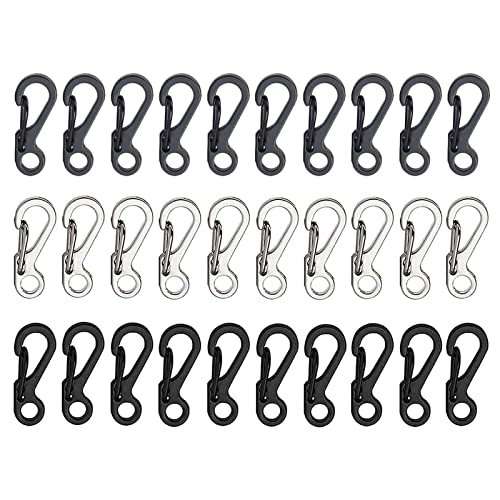 30 Pcs Mini Carabiner Clips Set - Black+Grey+Silver-S
