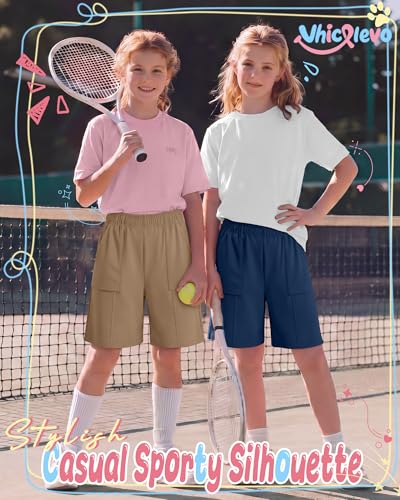 Girls Bermuda Long Shorts - 3 Pack, Dusty Blue+Khaki+Black, Ages 5-14