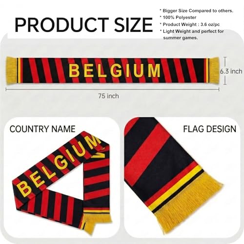 Belgium Reversible National Soccer Fan Knit Scarf - 70.9 x 6.3 inch