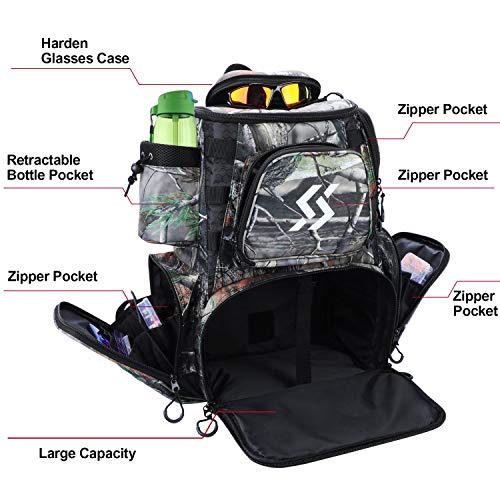 Sougayilang Waterproof Camouflage Fishing Tackle Backpack with 4 Trays
