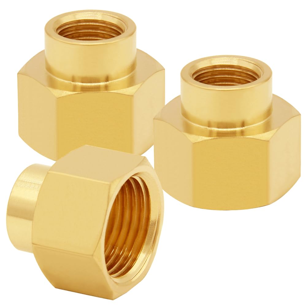 Uenede 3PCS Brass Reducer Adapter, 1/4" NPT Female to 1/2" NPT Female Thread, Hex Reducing Pipe Fitting Coupler Nipple Connector for Water/Oil/Gas