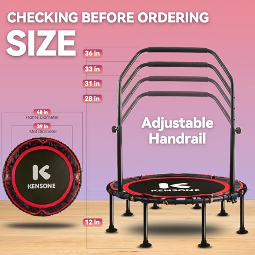 Indoor Mini Trampoline for Fitness - 48" with U-Bar, 550 LBS Capacity