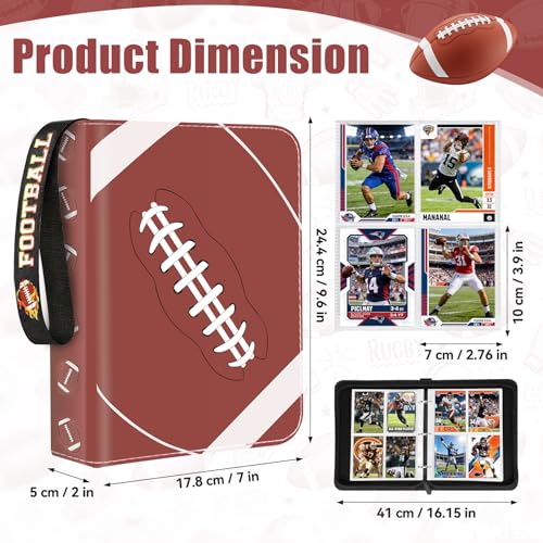 Komirom 440-Pocket Football Card Binder with 55 Removable Sleeves – Sports Card Holder, 3-Ring, Wristband