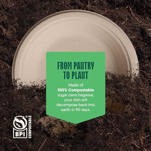 Stack Man 10 Inch Deep Dish Compostable Plates 125-Pack - Heavy Duty Eco-Friendly Tableware