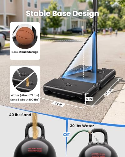 Adjustable Portable Basketball Hoop 5.6-10FT - Matte Grey