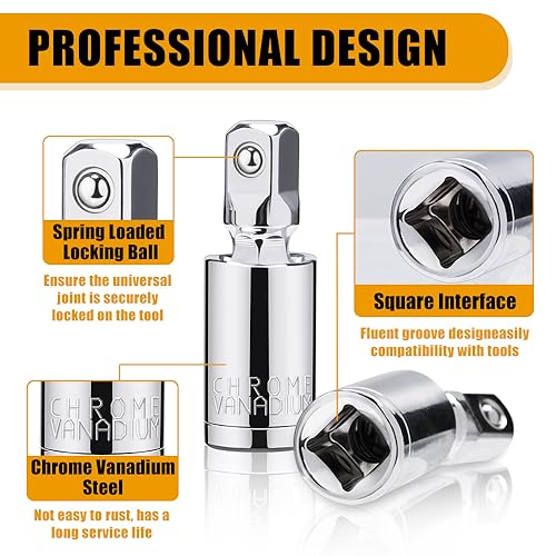 3PCS Universal Joint Socket Set, 1/4¡± 3/8¡± 1/2¡± Drive Swivel Socket Adapter Set, Premium Chrome Vanadium Steel Universal Joint Socket Adapter Suitable for Narrow Spaces- Tiosamd