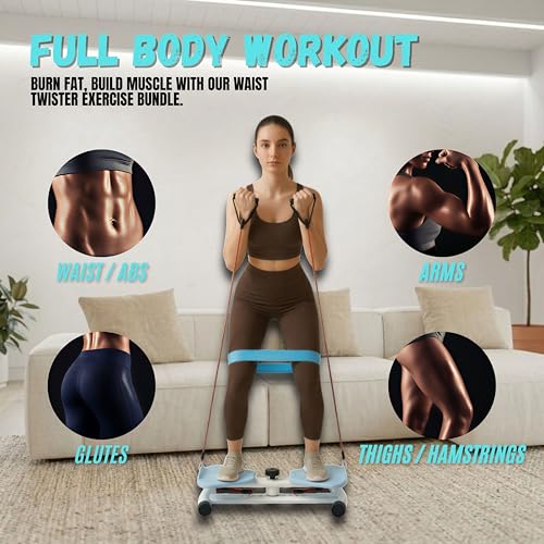 Ab Twister Board Workout Bundle with Resistance Bands & Jump Rope - Purple