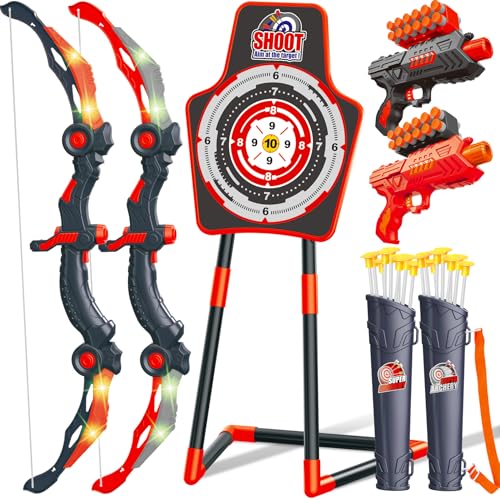 GMAOPHY Red LED Light Up Kids Bow and Arrow Toy Set - 2 Pack for Indoor & Outdoor Play