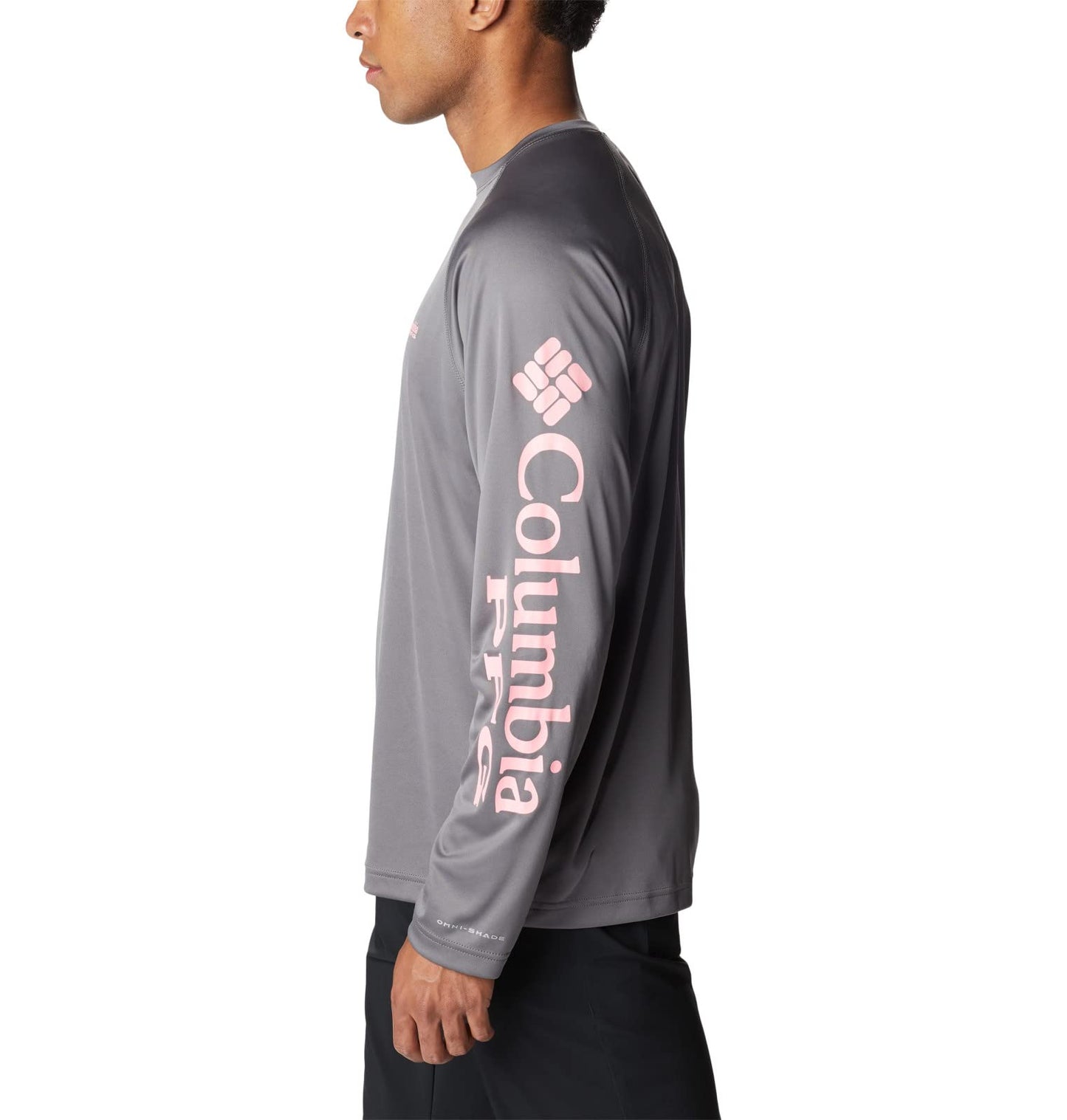 Columbia Men's Terminal Tackle Long Sleeve Shirt, City Grey/Pink Pop Logo, 5X Tall