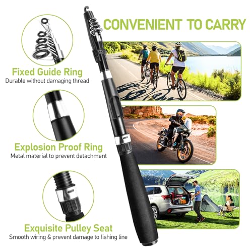 Luyianxi 5.9 ft Telescopic Fishing Pole & Reel Combo, 2 Rods 2 Reels kit with Lures, Line, Bag