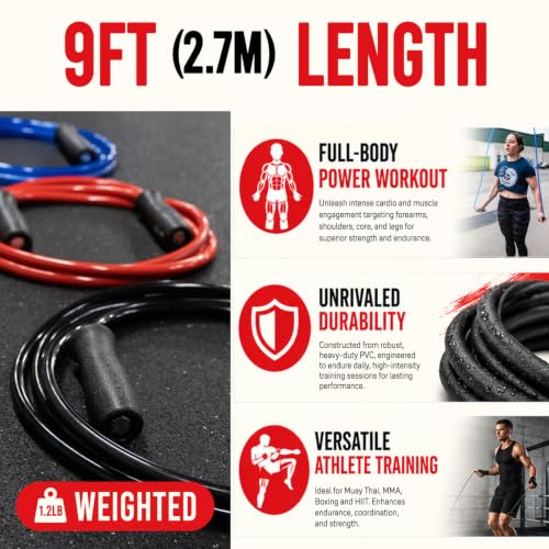 Weighted Jump Rope for MMA Training - 1.2 lbs, 8 ft Red