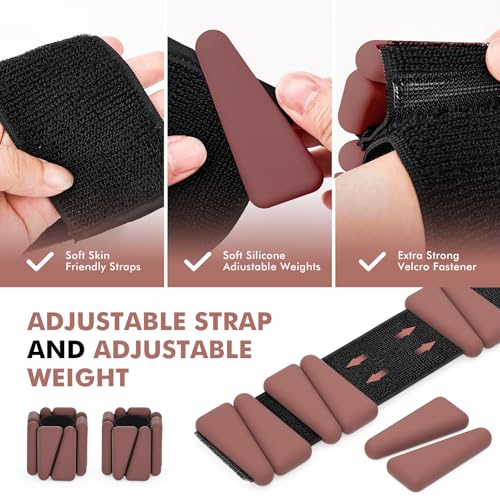 WUSOPU 2 lb Dark Brown Wrist & Ankle Weights - 1 lb Each, Adjustable Silicone
