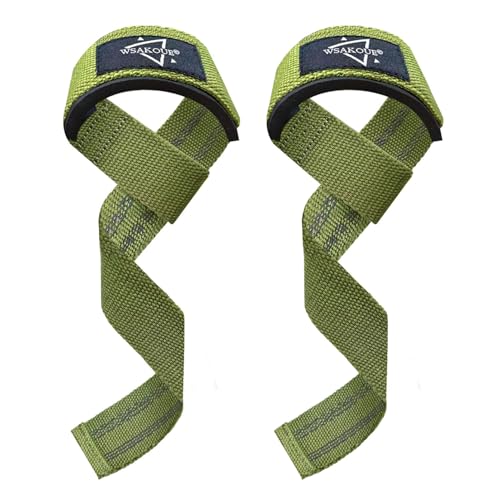 Padded Neoprene Weightlifting Straps for Power Lifting - Army Green