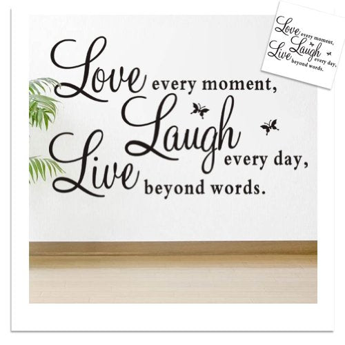 Blinggo Vinyl Decal Live Every Moment, Laugh Every Day, Love Beyond Words Wall Quote Black 15'' X 22''