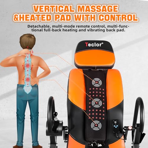 Inversion Table with Heat & Massage - Orange/Black, 350 lbs Capacity