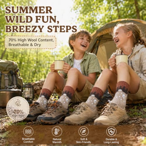 Kids Wool Socks 8-12 Years Boys Girls Merino Wool Hiking Athletic Socks Bear Design