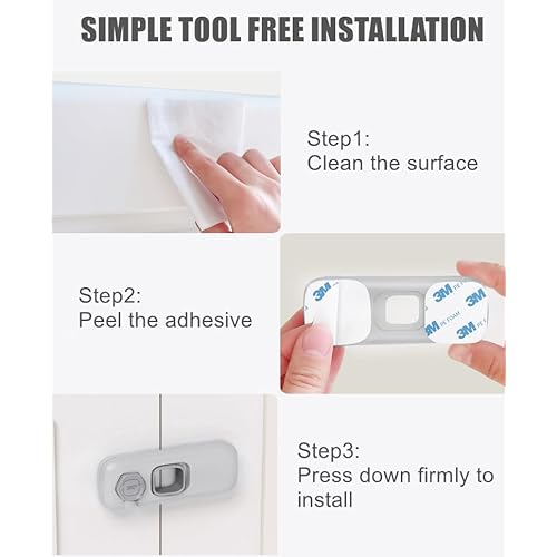 5 Pack Child Proof Refrigerator Lock, QYESWHSR Fridge Locks for Kids with Sticky Adhesive Pads, Child Safety Locks for Doors, RV Refrigerator, Oven Lock Child Safety Baby Cabinet Locks - Grey Updated